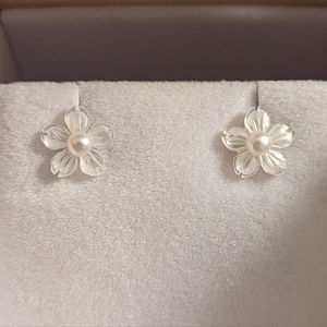 Mother of Pearl & Akoya Pearl Flower Blossom Earrings